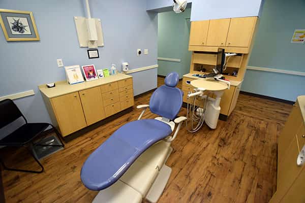 A dental chair in one of our examination rooms